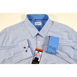 Nwt Duchamp Slim Fit Blue Cotton Stretch Shirt Mens XXL Long Sleeve Button Front